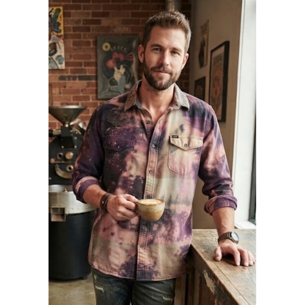 Lee Mens XXL Flannel Shirt Purple Plaid Bleach Wash Custom Acid Wash Grunge